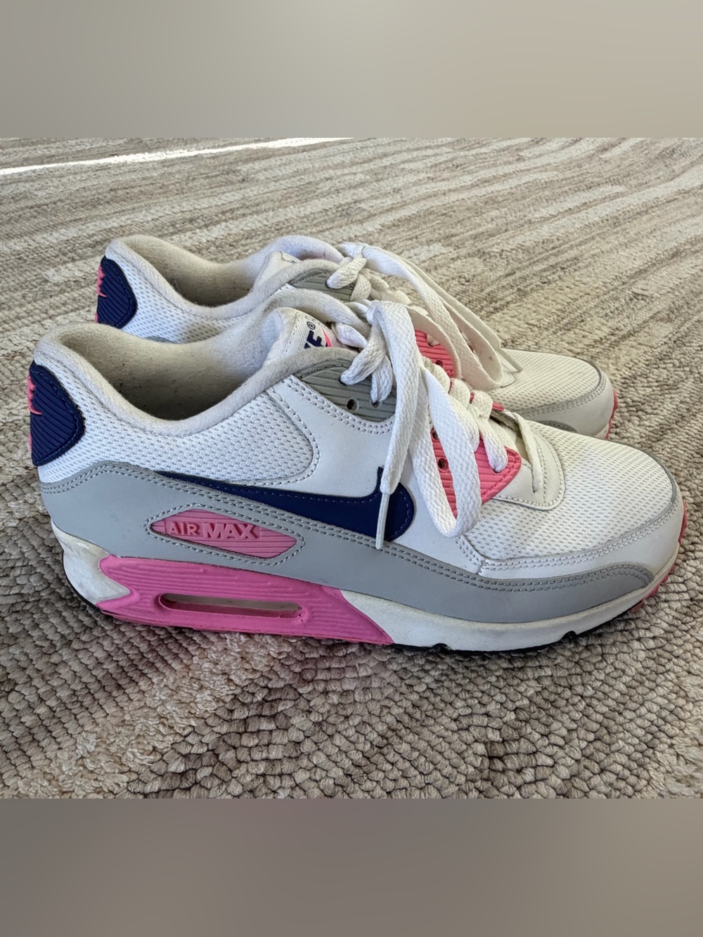Nike Air Max 90 "Laser Pink Concord" White Grey Sneakers - Size 8